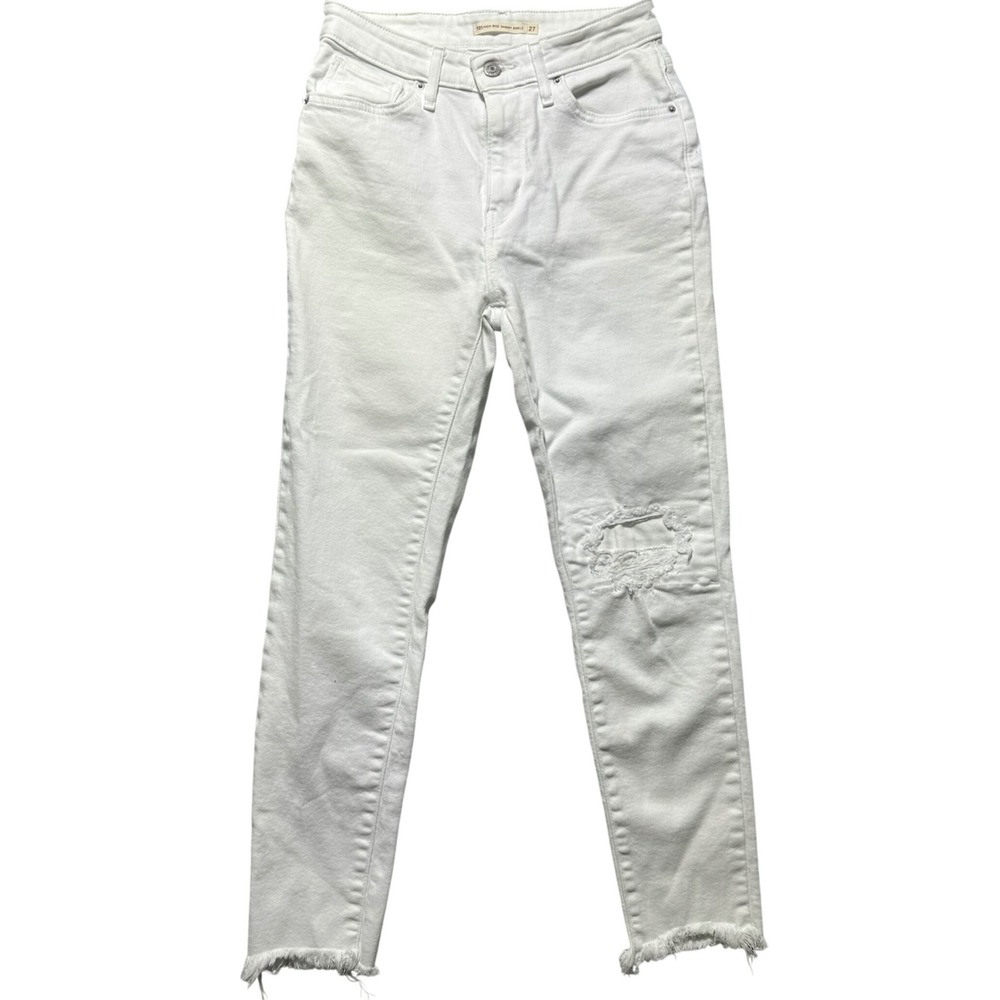 Levi's 721 High Rise Skinny Ankle Jeans White Distressed Frayed Hem Size 27
